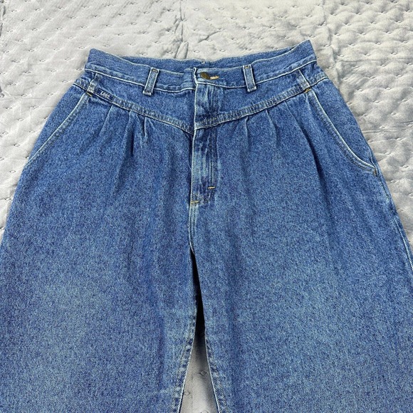 VINTAGE Lee Jeans Womens 14 Long Blue Paperbag Mom Tapered High Rise Made in USA - Picture 4 of 15